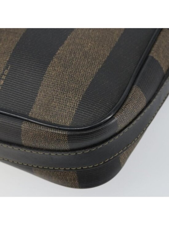 Authentic FENDI Pecan Canvas Shoulder Bag PVC Black Brown gold - Picture 6 of 16